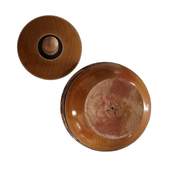 Mayan Turned Wood & Carved Wooden Folk Art Lidded Trinket Jar MCM - Picture 6 of 8